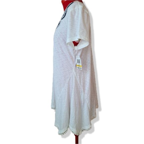 Nwt Macy's Style & Co white brown space dye tunic tee black embroidered tassel m - Picture 5 of 5